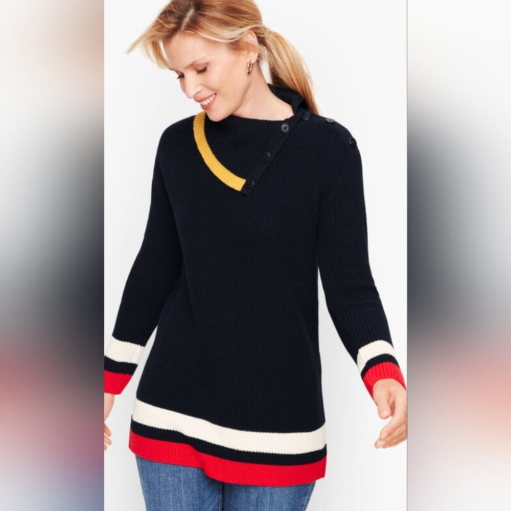 Talbots Black Sweater with Yellow and Red Accents
